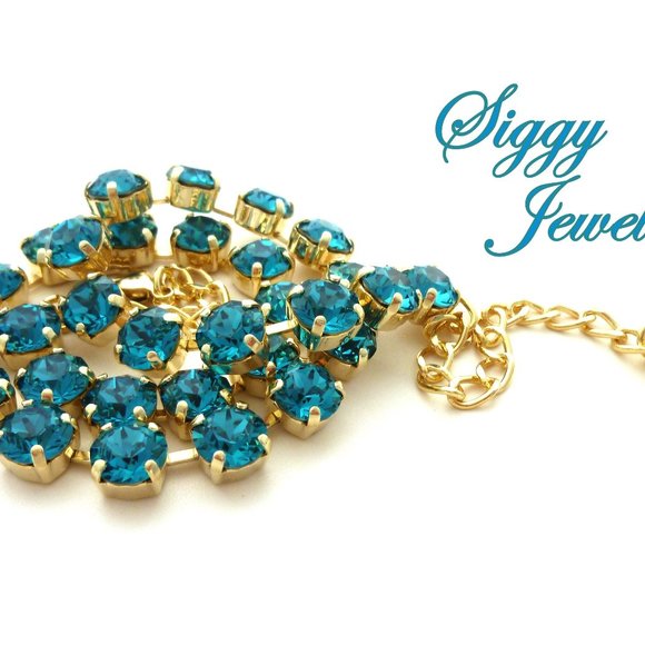 Genuine Swarovski Crystal 3 Piece Jewelry Set in 8mm Indicolite Teal Blue - Picture 3 of 10